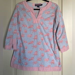 Vineyard Vines Pink Shell-Print Cotton Tunic Top